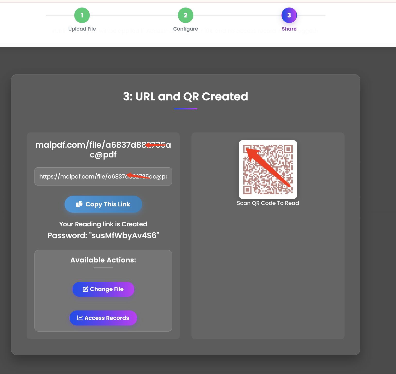 Result Link and QR Code